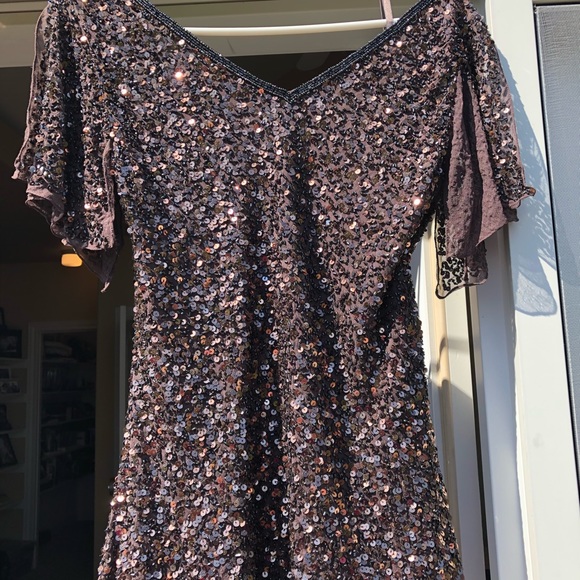 Adrianna Papell chocolate silk/sequin butterfly - Picture 2 of 3